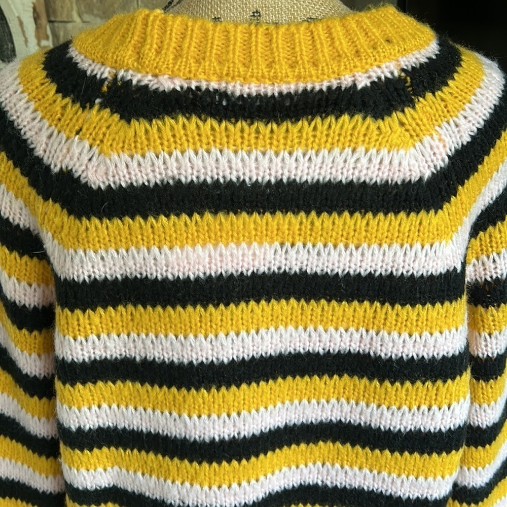 Lovers + Friends black gold pink stripe crew neck open knit sweater - Picture 9 of 16